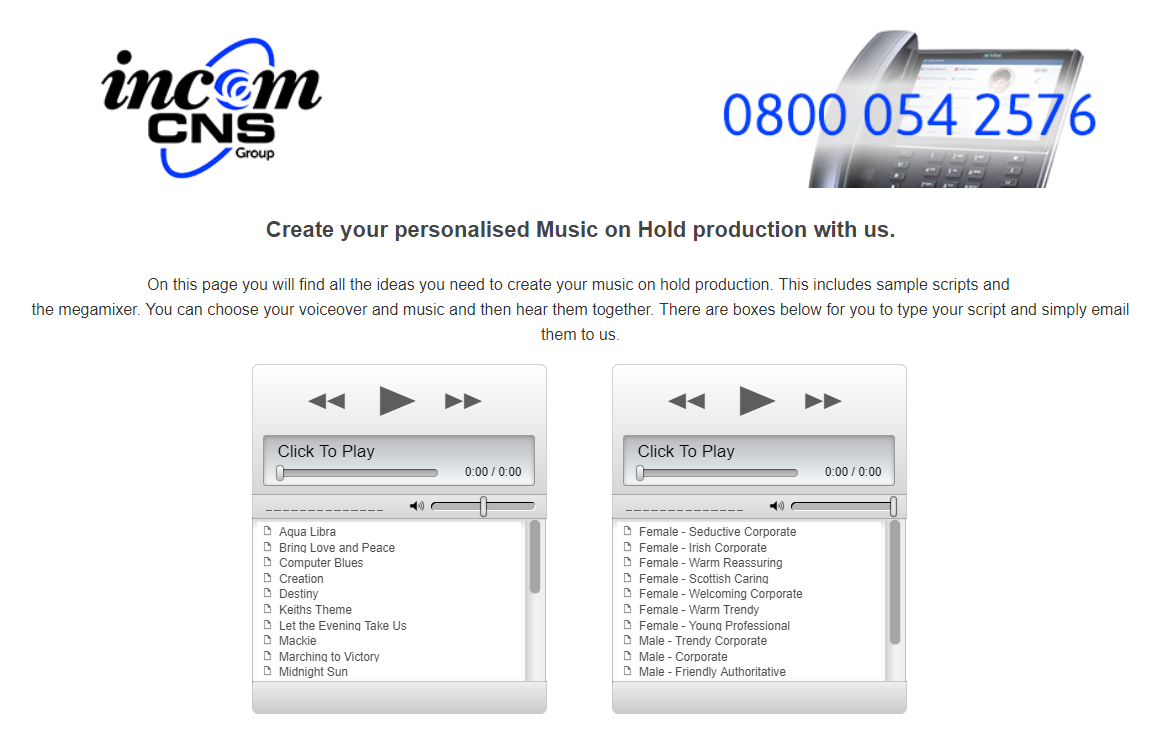 bespoke message on hold services - Demo Page